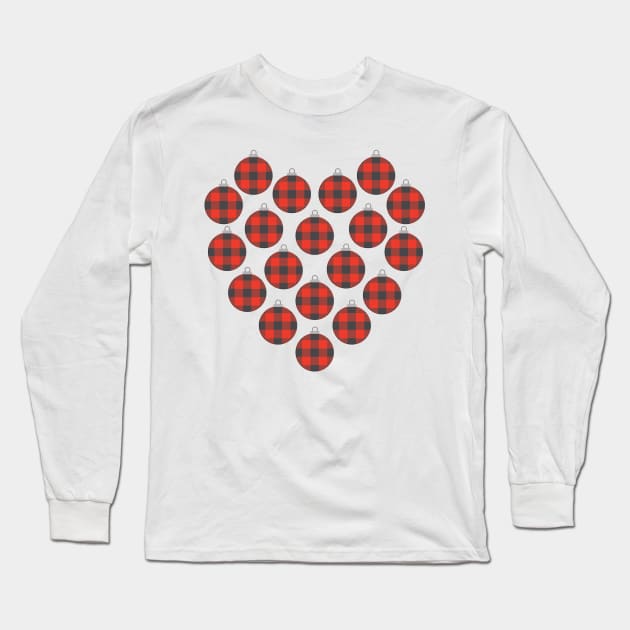 Red Buffalo Plaid Christmas Ornaments Filled Heart Long Sleeve T-Shirt by DPattonPD